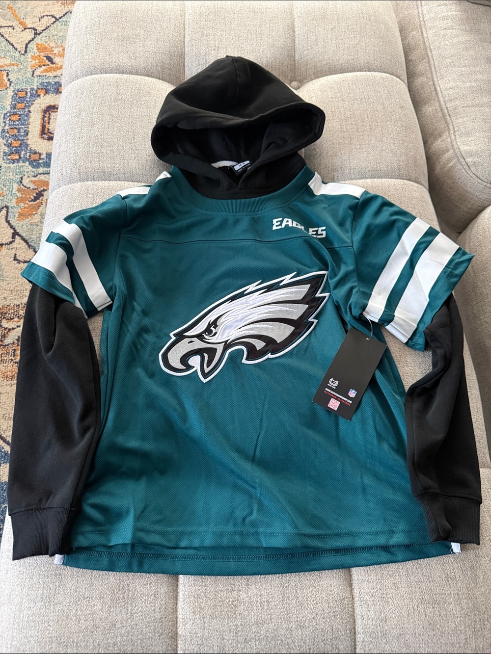 NFL Youth Philadelphia Eagles Teal Black Hooded Pullover Sweatshirt